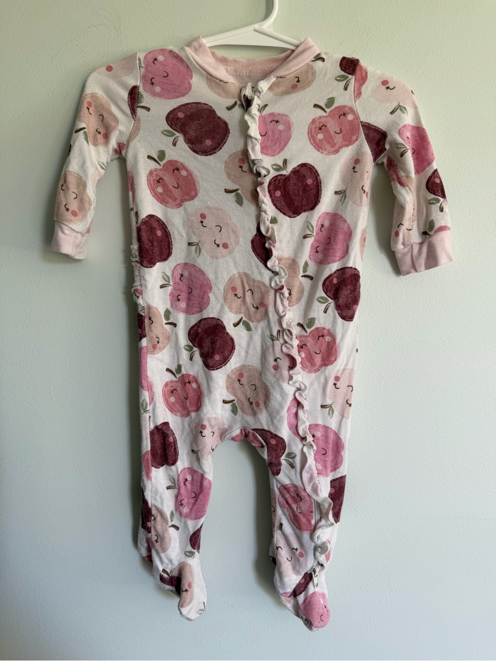 Milkberry Bamboo Pink Apple Print Baby One-Piece Footed Pajamas Fruit Ruffle